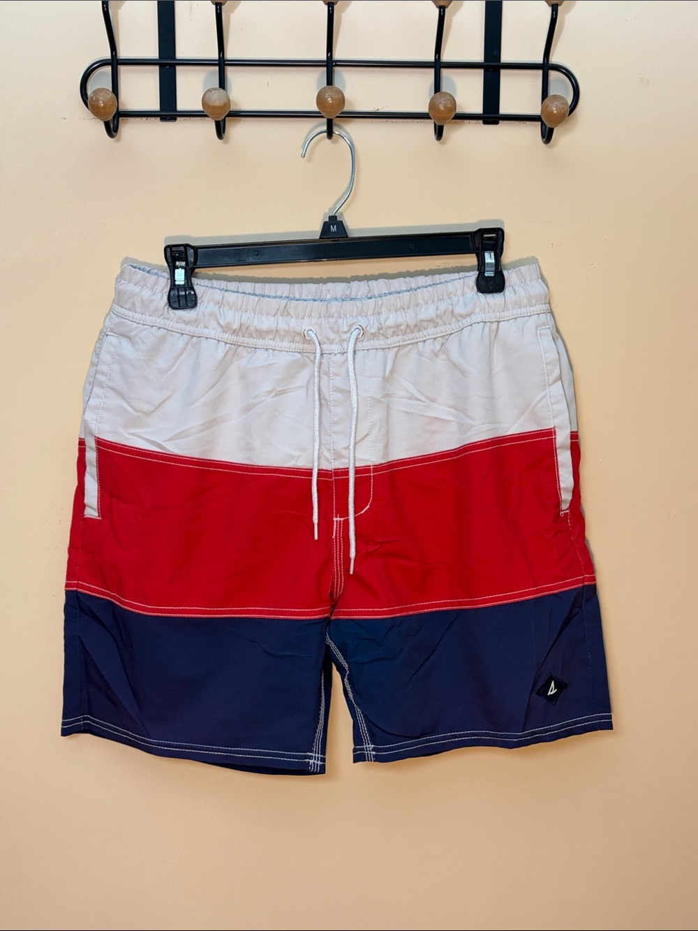 Sperry White Red Navy Colorblock Swim Shorts